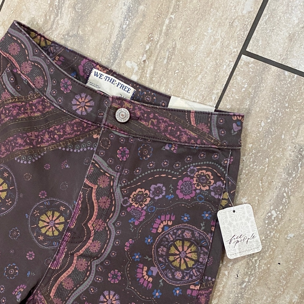 NWT Free People Just Float On Printed Flare Jeans Chocolate Combo We The Free - Picture 5 of 8